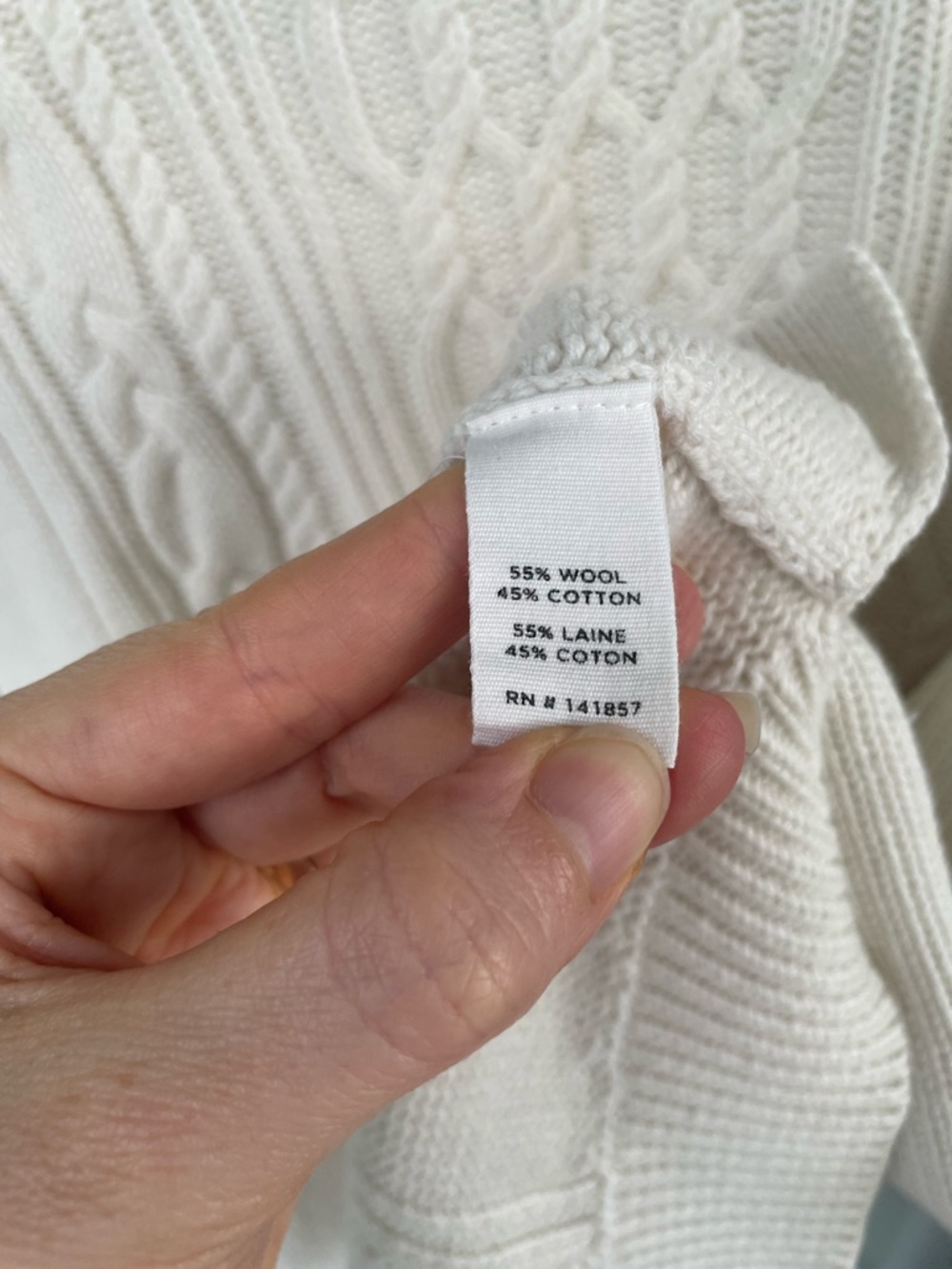 Artisan de Luxe Cable Knit Sweater Wool Cotton Blend Cream Ivory Oversized L - Picture 5 of 5